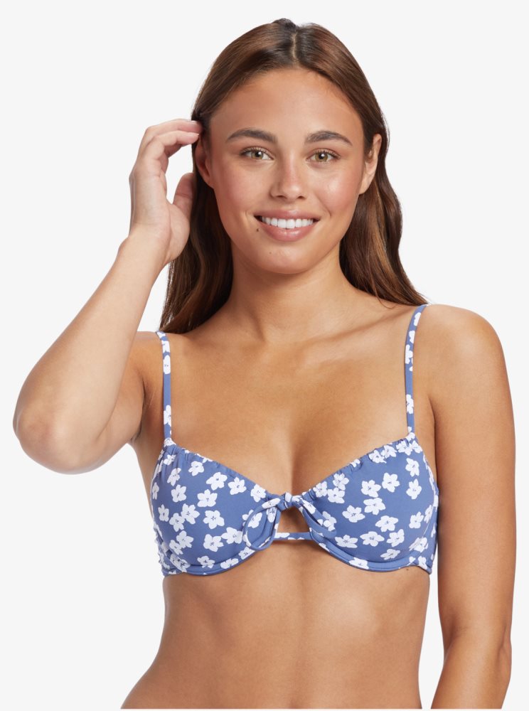 Blue Women\'s Roxy Blumen Underwired Bralette Bikini Tops | USA EZWL-13759