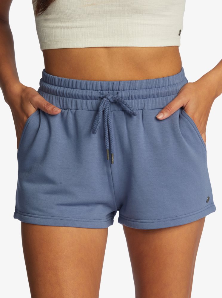 Blue Women's Roxy Check Out Sweat Shorts | USA GRWJ-67421