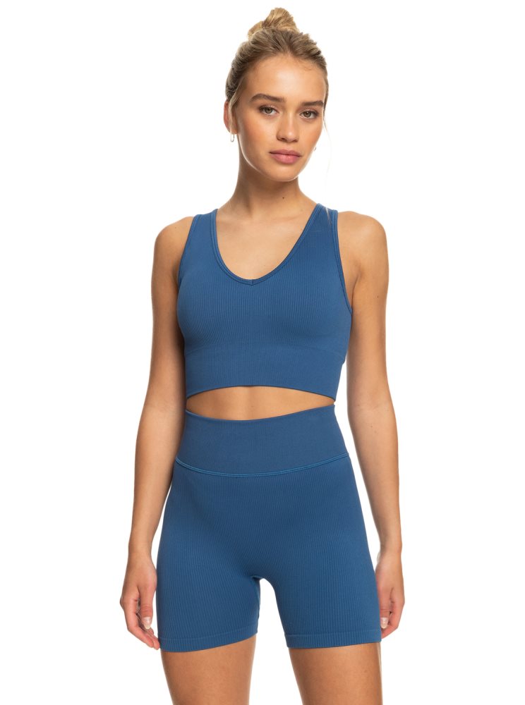 Blue Women\'s Roxy Chill Out Seamless Sports Bra | USA VJMZ-69071