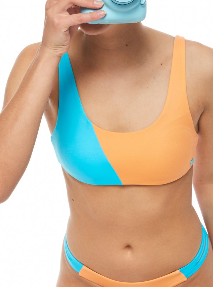 Blue Women's Roxy Colorblock Party Bralette Bikini Tops | USA RIWJ-61524