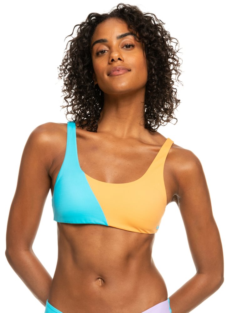 Blue Women's Roxy Colorblock Party Bralette Bikini Tops | USA RIWJ-61524