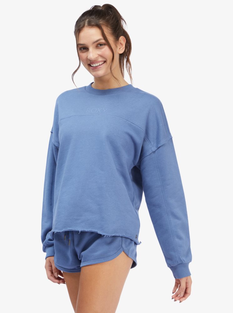 Blue Women's Roxy Come Around Crewneck Sweatshirts | USA PIEO-64823