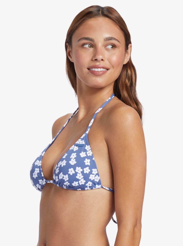 Blue Women's Roxy Floral Delight Tiki Tri Bikini Tops | USA ODAS-86270