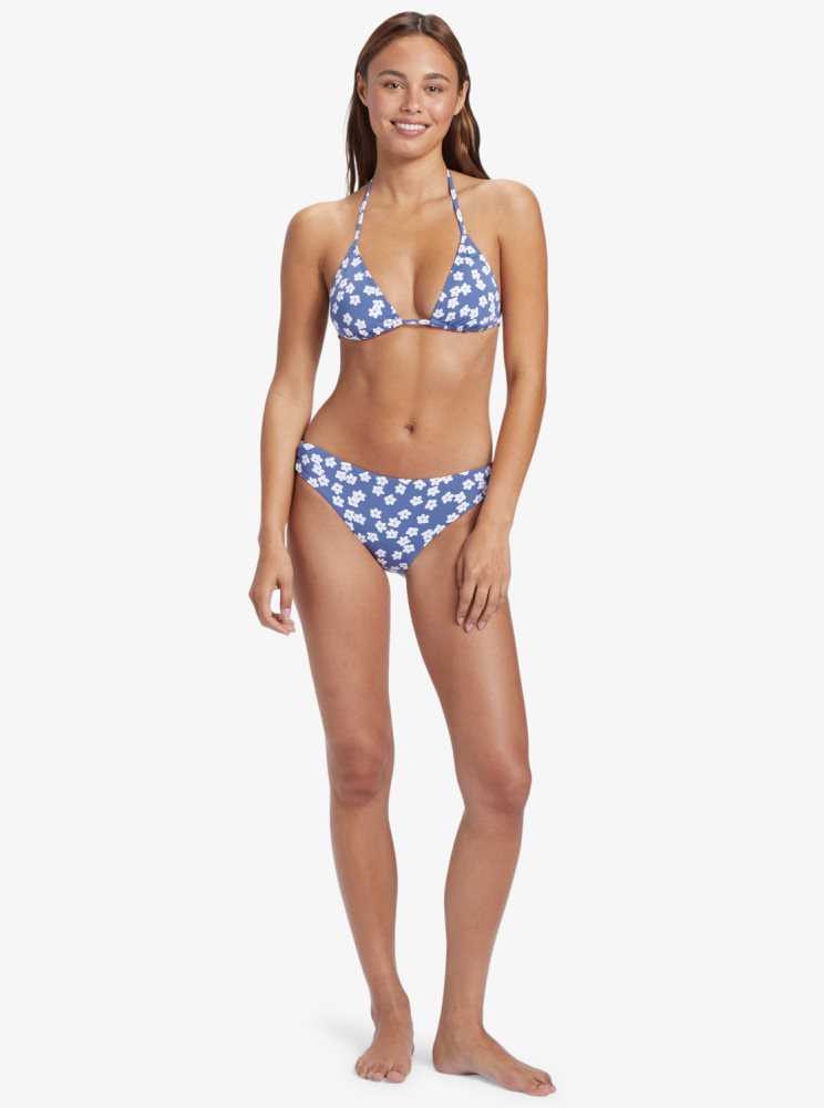 Blue Women's Roxy Floral Delight Tiki Tri Bikini Tops | USA ODAS-86270