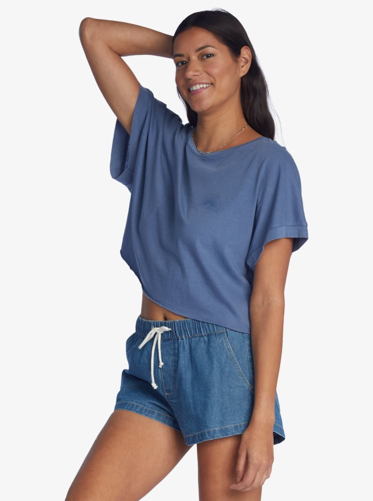 Blue Women's Roxy Having Fun T Shirts | USA DSFM-76132