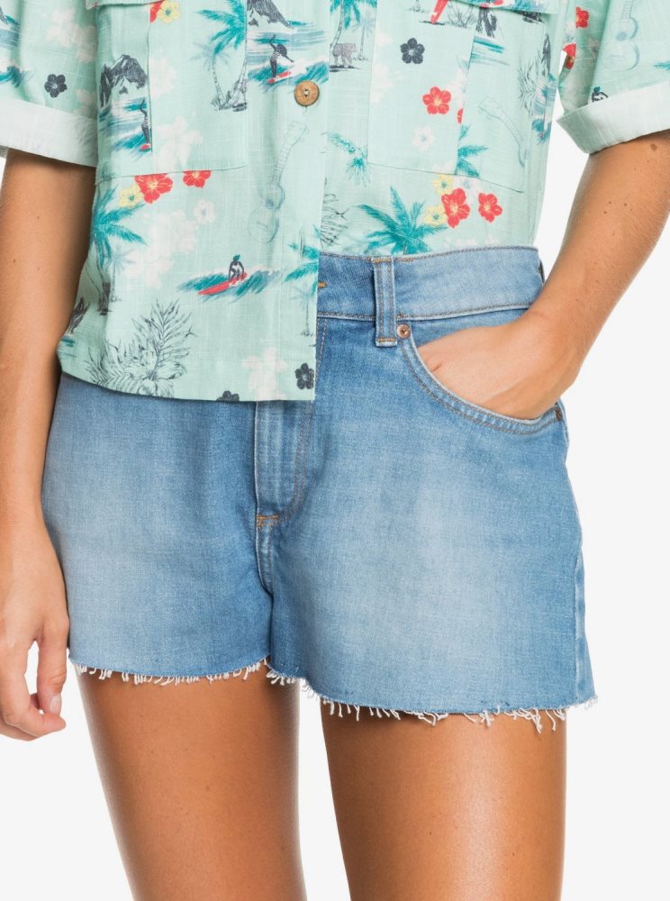 Blue Women\'s Roxy Kissing The Swell Denim Shorts | USA LGXD-58237