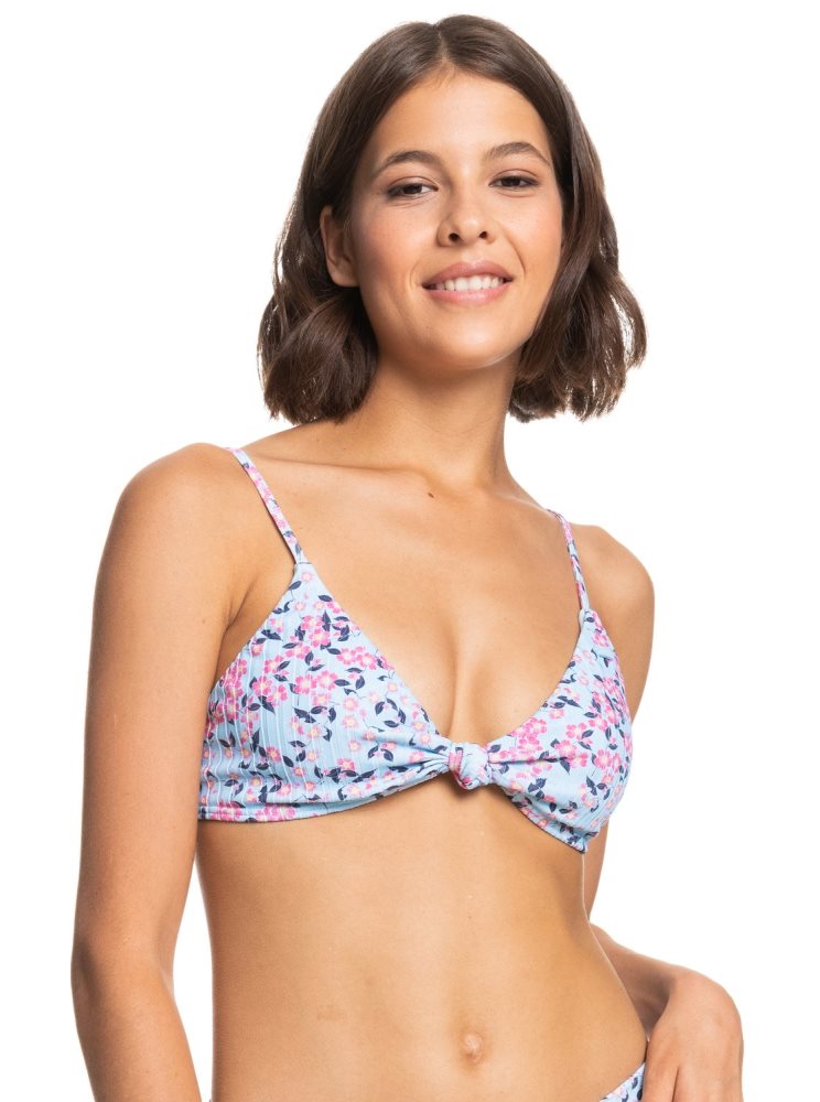 Blue Women's Roxy Love Rib Monyca Triangle Bikini Tops | USA LYOC-60785