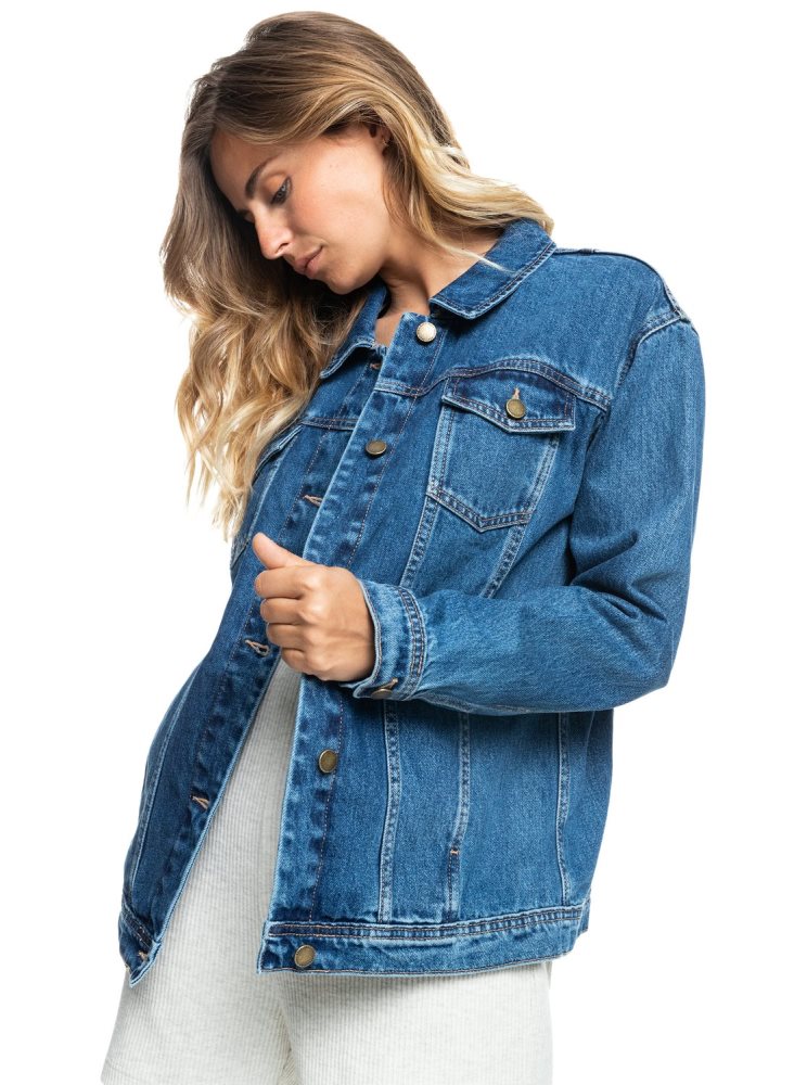 Blue Women's Roxy Mountain Roads Denim Jackets | USA SPFL-21689