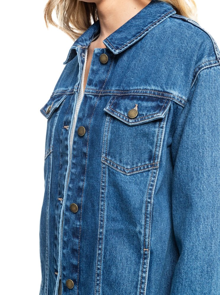 Blue Women's Roxy Mountain Roads Denim Jackets | USA SPFL-21689