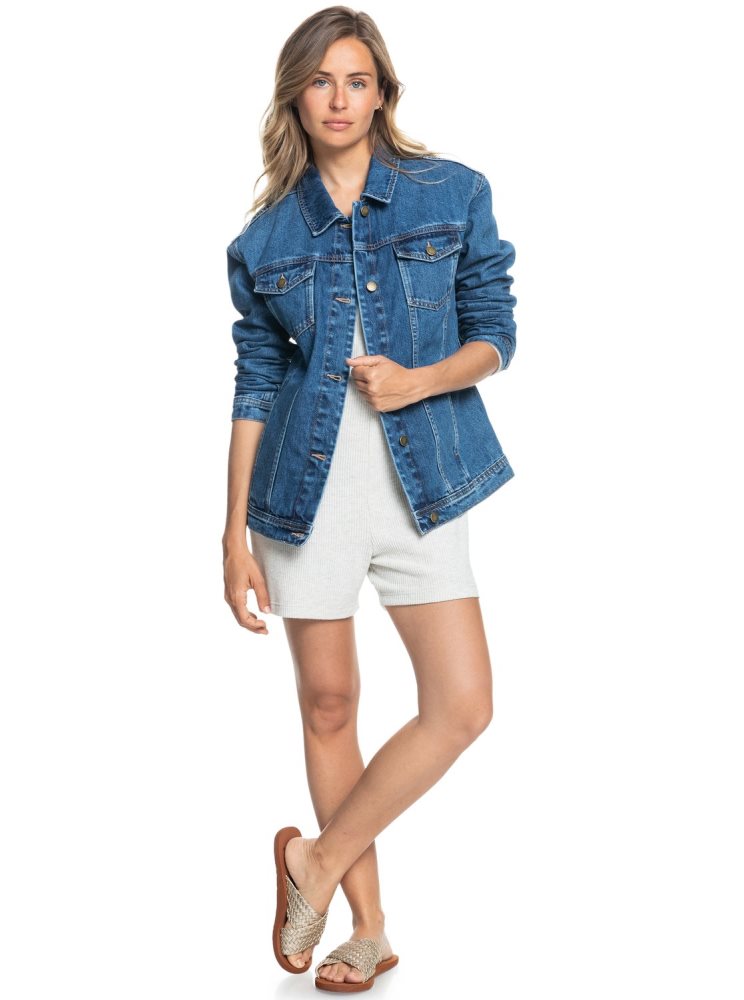 Blue Women's Roxy Mountain Roads Denim Jackets | USA SPFL-21689