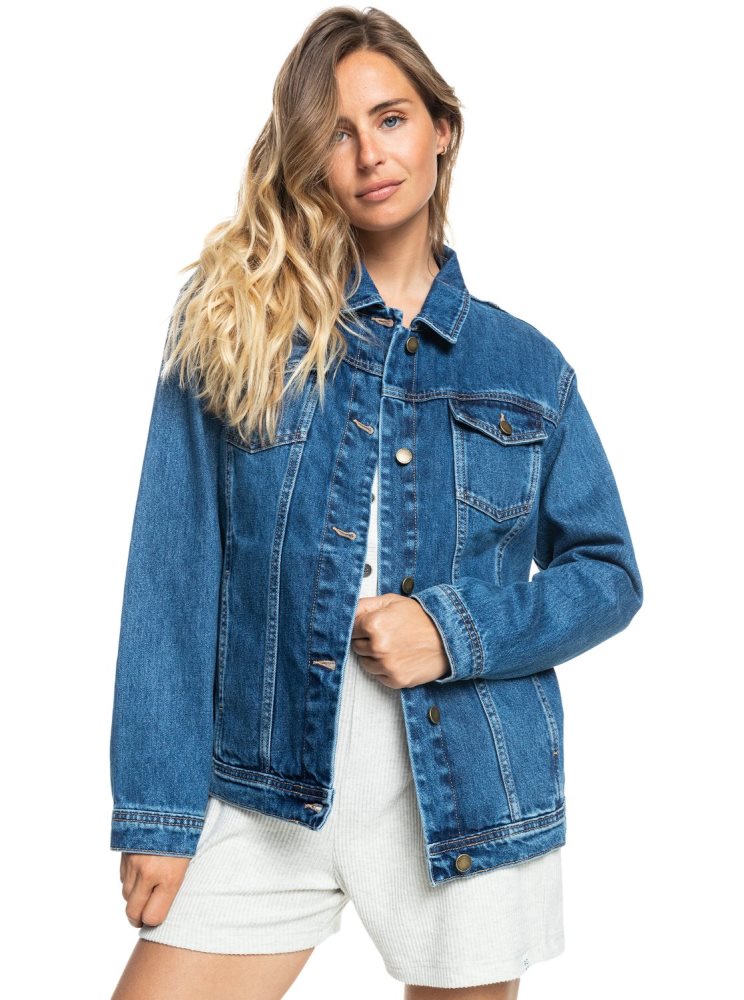 Blue Women\'s Roxy Mountain Roads Denim Jackets | USA SPFL-21689