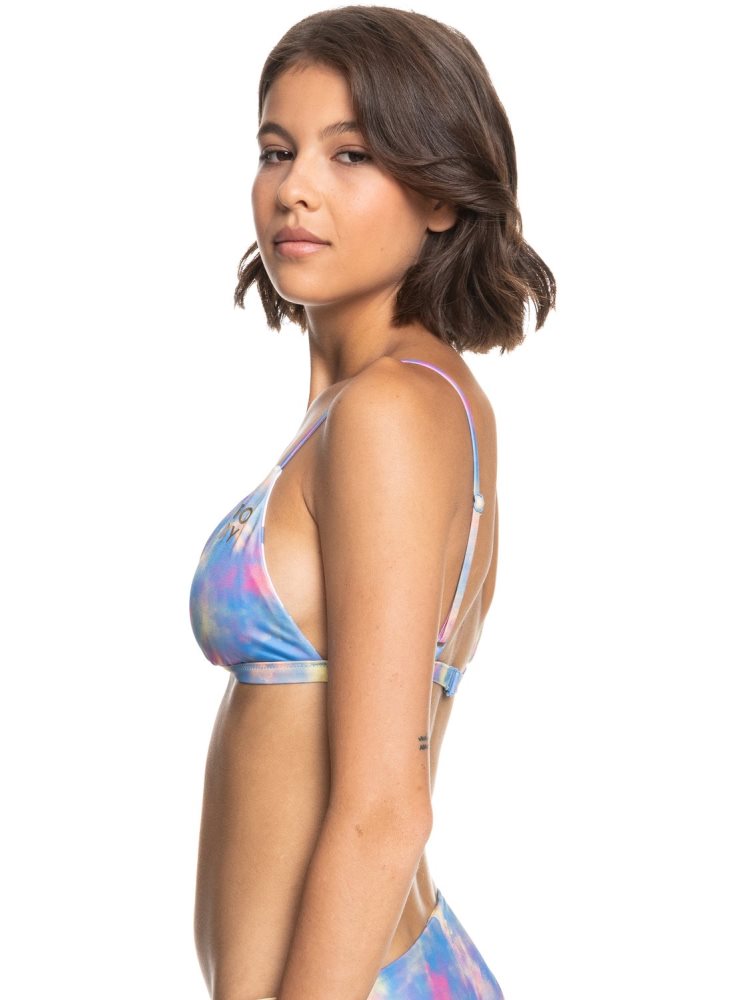 Blue Women's Roxy POP SURF Reversible Fixed Triangle Bikini Tops | USA UEFO-26439