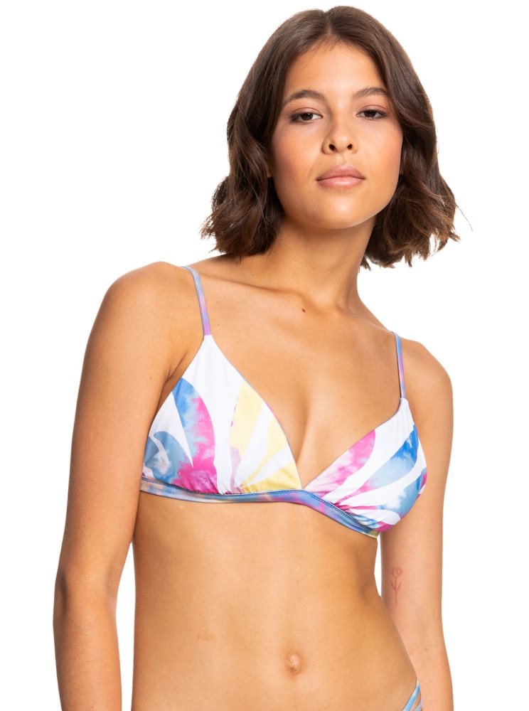 Blue Women's Roxy POP SURF Reversible Fixed Triangle Bikini Tops | USA UEFO-26439