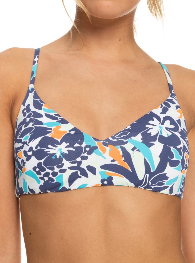 Blue Women's Roxy Printed Beach Classics Athletic Triangle Bikini Tops | USA RNJF-05287