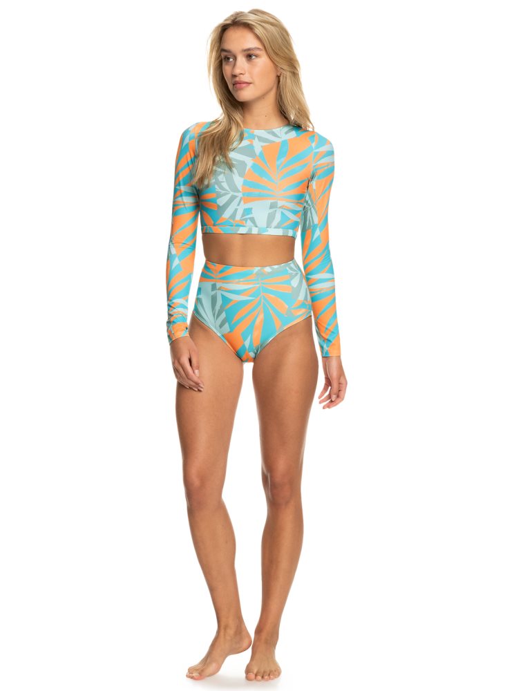 Blue Women's Roxy Pro Nose Ride Long Sleeve Cropped Rashguards | USA MPAG-24508