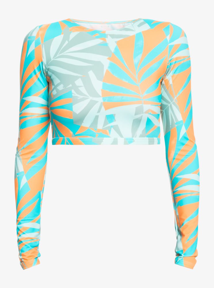 Blue Women's Roxy Pro Nose Ride Long Sleeve Cropped Rashguards | USA MPAG-24508