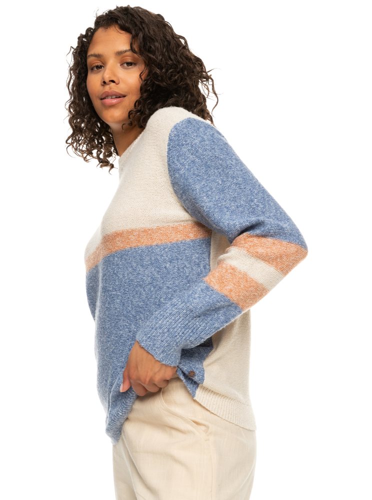 Blue Women's Roxy Real Groove Striped Sweaters | USA LHXQ-59380