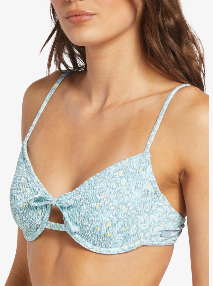 Blue Women's Roxy Seaside Tropics Underwire Smock Bra Bikini Tops | USA CMRW-28473