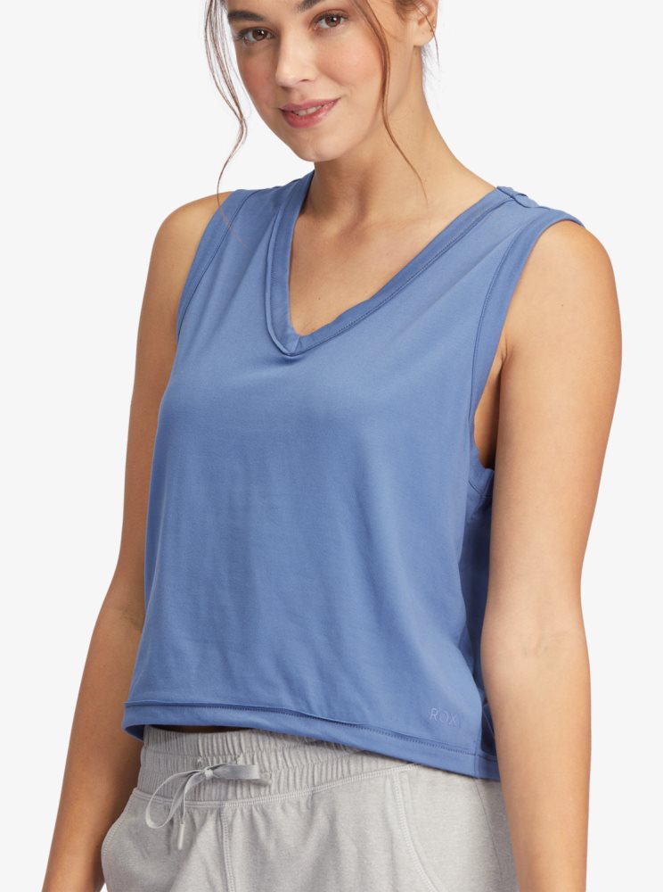 Blue Women's Roxy Sun Might Shine V-Neck Tanks | USA XMTH-63025