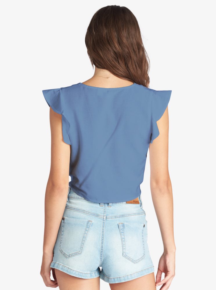 Blue Women's Roxy Sweeter Than This Knotted Cropped Tops | USA UBMX-37829