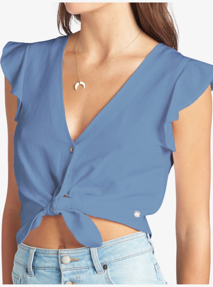 Blue Women's Roxy Sweeter Than This Knotted Cropped Tops | USA UBMX-37829