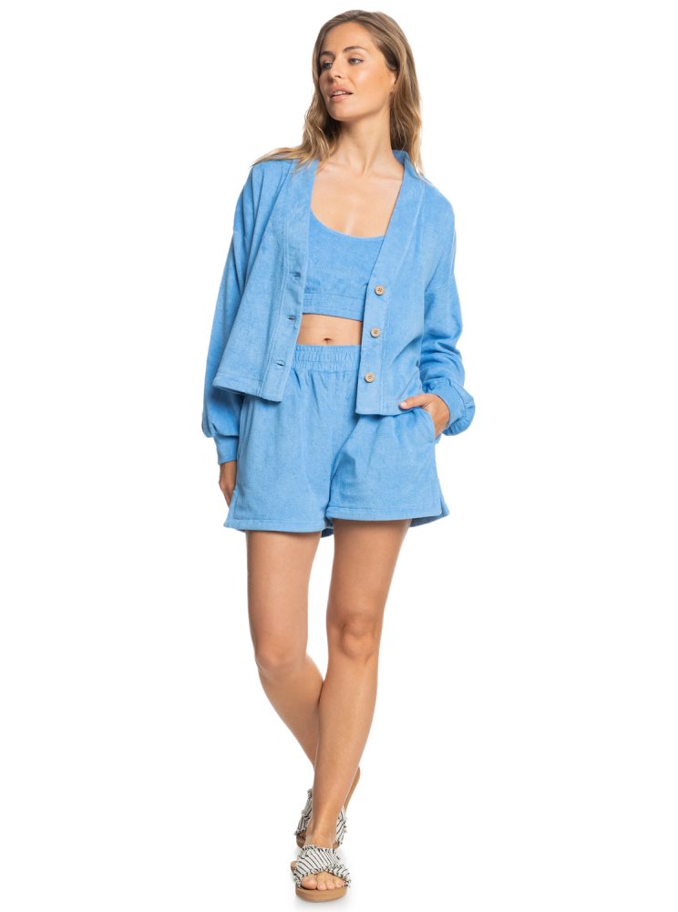 Blue Women's Roxy Threes Company Organic Button-Front Cardigan Sweaters | USA MEQR-91857