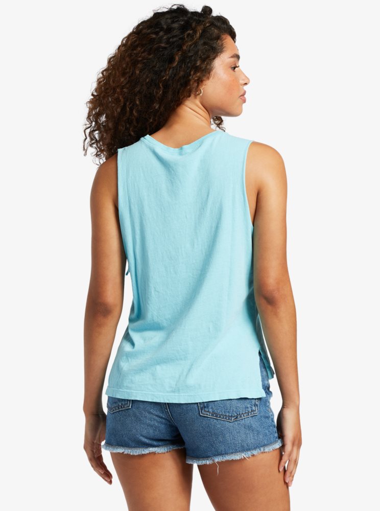 Blue Women's Roxy Throwback Sleeveless T Shirts | USA LFAT-46815