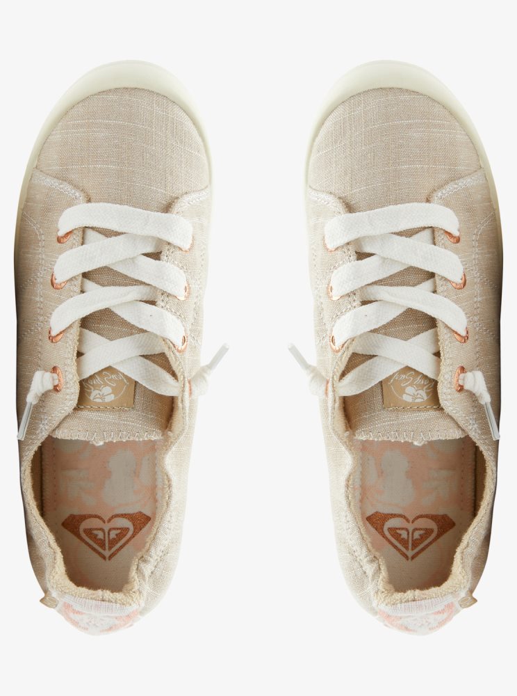 Brown / White Women's Roxy Bayshore Sneakers | USA PTBN-65921