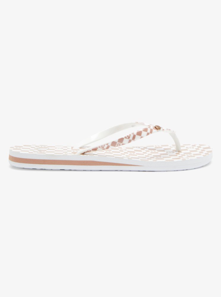 Brown / White Women's Roxy Portofino Flip Flops | USA JKFQ-61340