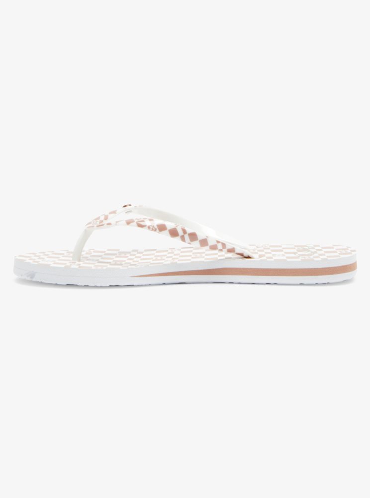 Brown / White Women's Roxy Portofino Flip Flops | USA JKFQ-61340