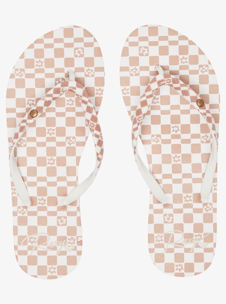 Brown / White Women's Roxy Portofino Flip Flops | USA JKFQ-61340