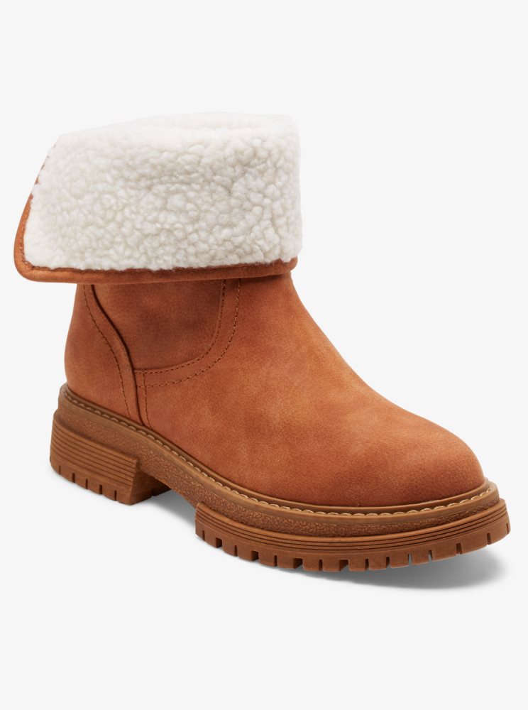 Brown Women's Roxy Fall Slip-On Boots | USA SVZB-75103