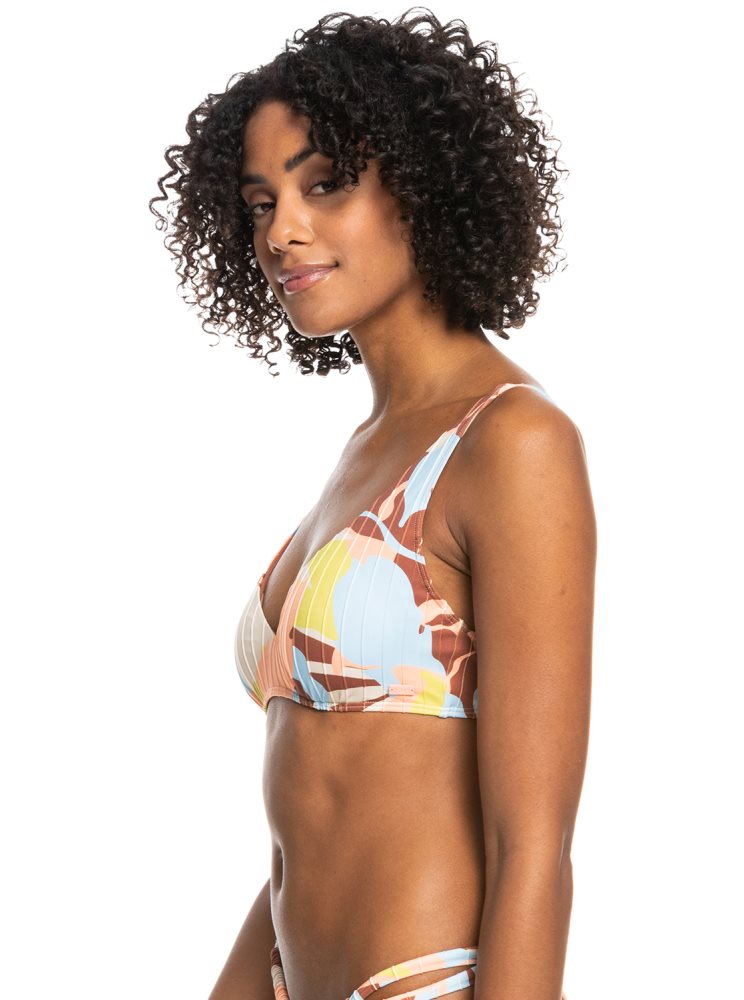 Brown Women's Roxy Floraldelic Printed D-Cup Bikini Tops | USA DJHS-67318