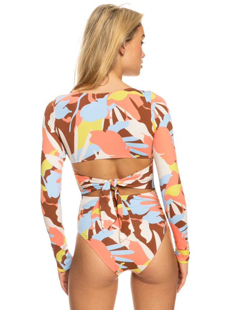 Brown Women's Roxy Floraldelic Printed Long Sleeve UPF 50 Rashguards | USA BWVL-82036