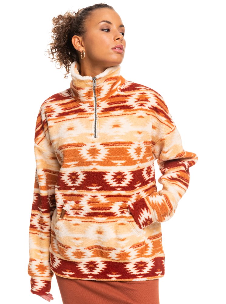 Brown Women's Roxy Live Out Loud Half-Zip Pullover Fleece Jackets | USA TUVN-58240