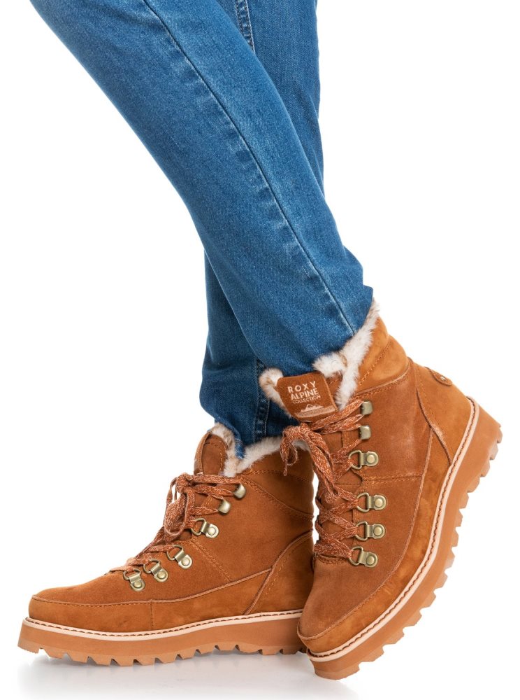 Brown Women's Roxy Sadie Lace-Up Boots | USA GLJM-82597