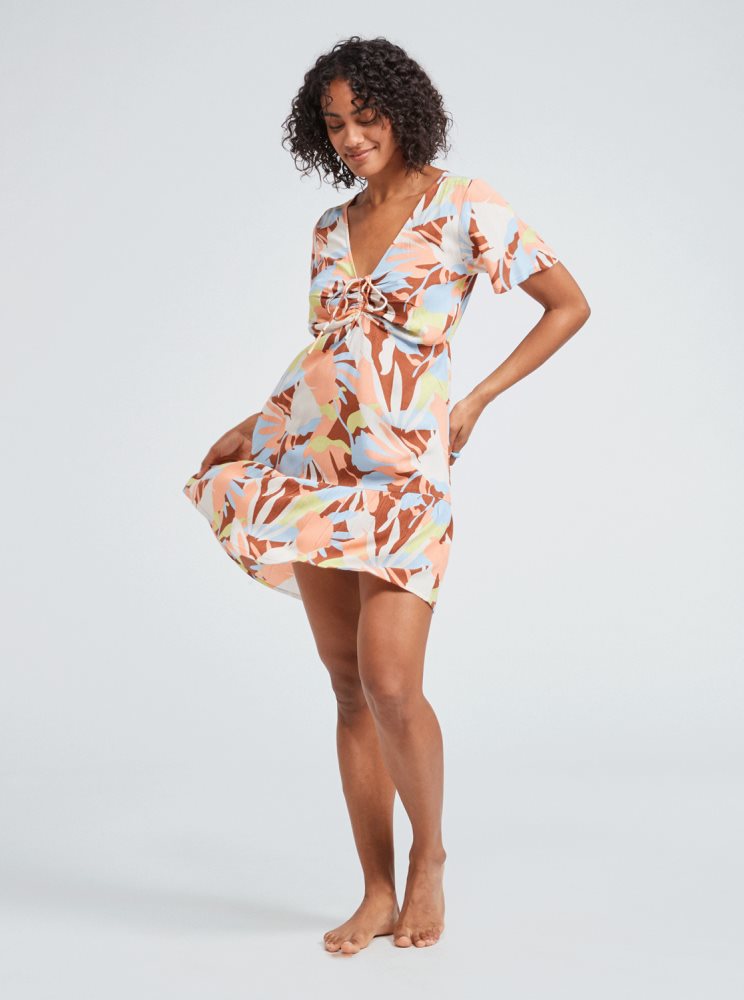 Brown Women's Roxy Summer Flow Printed Mini Dress | USA RUYA-81294