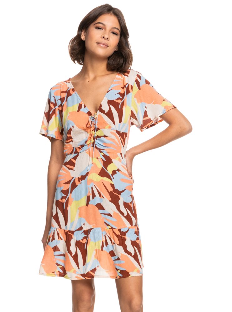 Brown Women's Roxy Summer Flow Printed Mini Dress | USA RUYA-81294