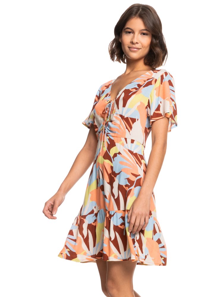 Brown Women's Roxy Summer Flow Printed Mini Dress | USA RUYA-81294