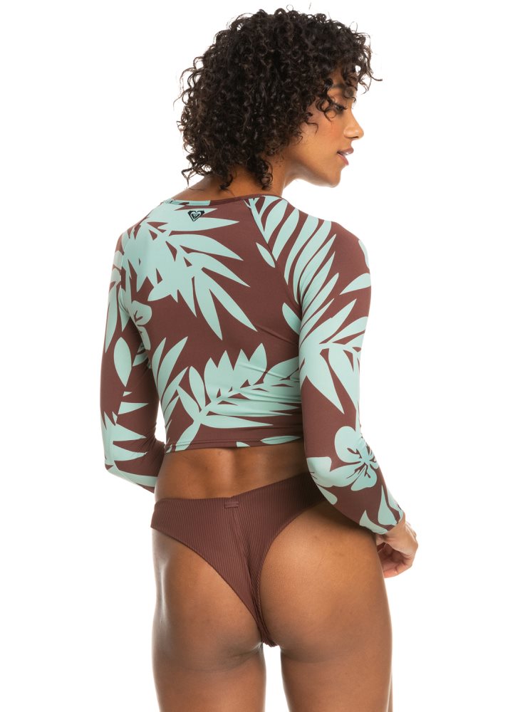 Chocolate Women's Roxy Crop Top Long Sleeve Rashguards | USA RNLU-95764