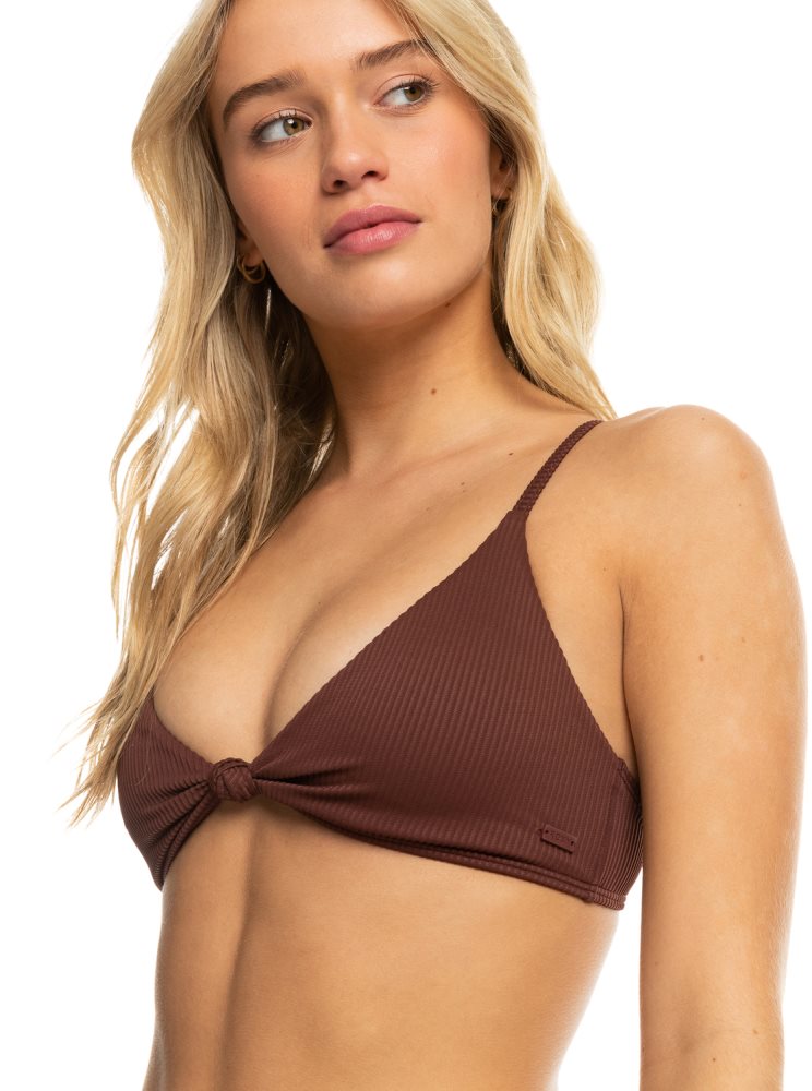 Chocolate Women's Roxy Love The Surf Knot Bikini Tops | USA YWTF-75024