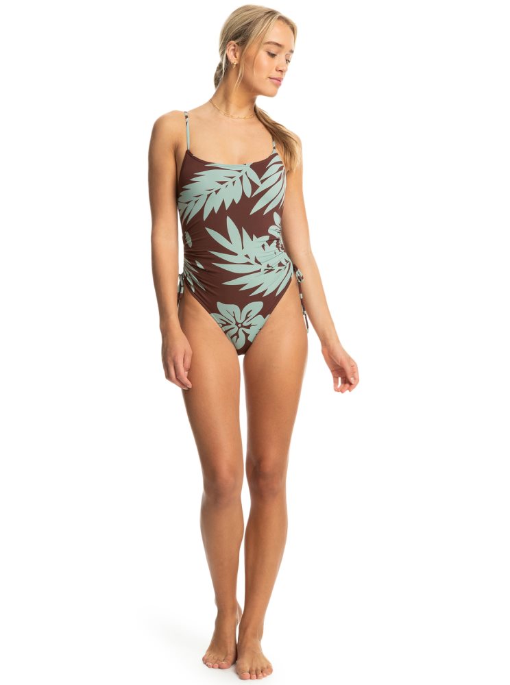 Chocolate Women's Roxy Palm Cruz One Piece Swimsuits | USA XHIF-02394