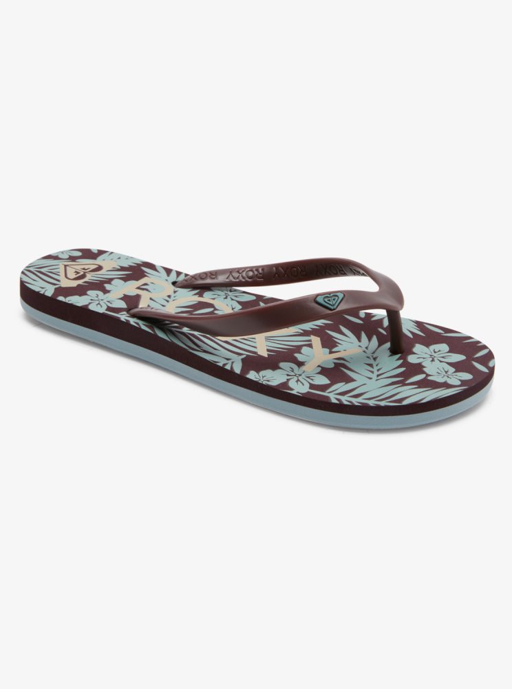 Chocolate Women\'s Roxy Tahiti Flip Flops | USA HAUW-01642