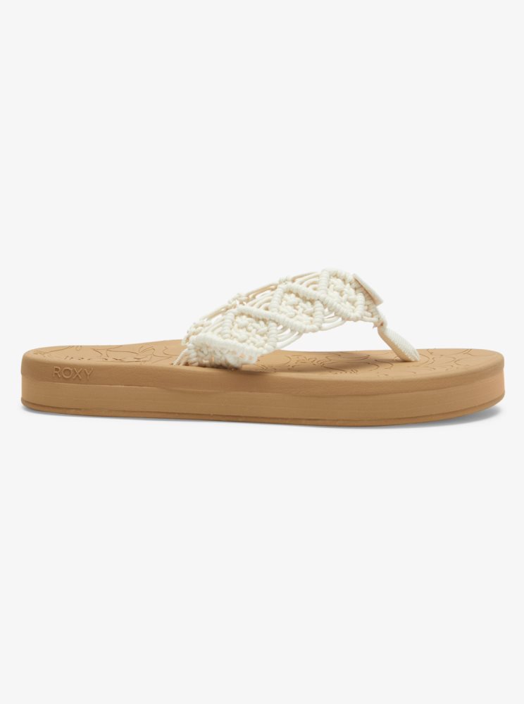 Cream Women's Roxy Colbee Hawaii Crochet Sandals | USA HDEJ-70159