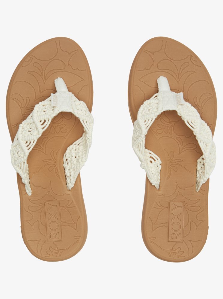 Cream Women's Roxy Colbee Hawaii Crochet Sandals | USA HDEJ-70159