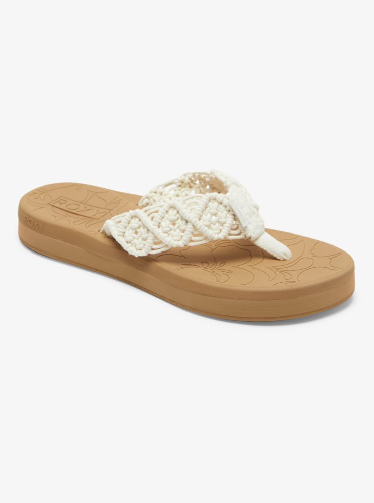 Cream Women\'s Roxy Colbee Hawaii Crochet Sandals | USA HDEJ-70159