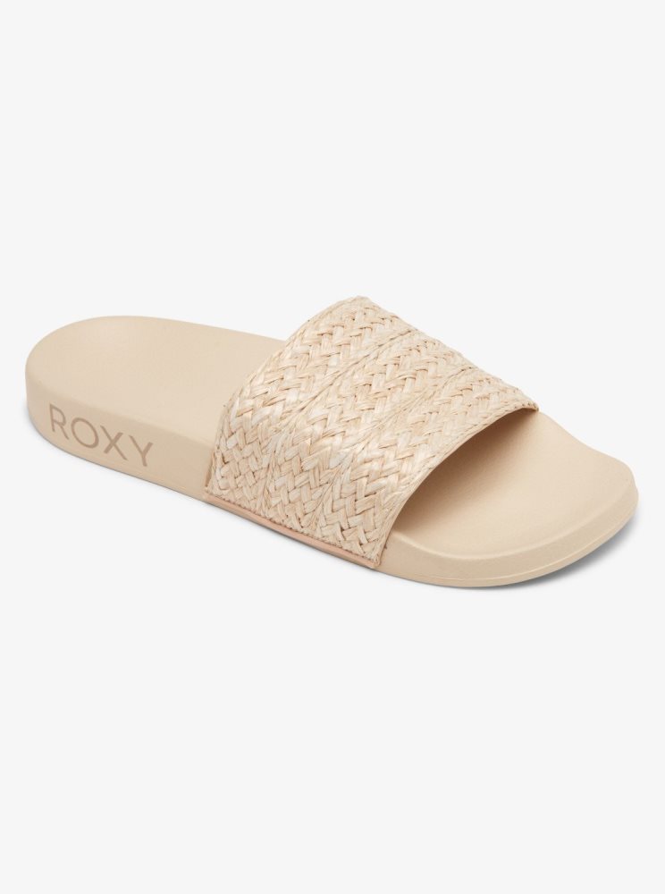 Cream Women's Roxy Slippy Jute Sandals | USA RYIZ-83456