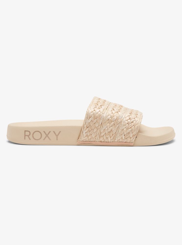 Cream Women's Roxy Slippy Jute Sandals | USA RYIZ-83456