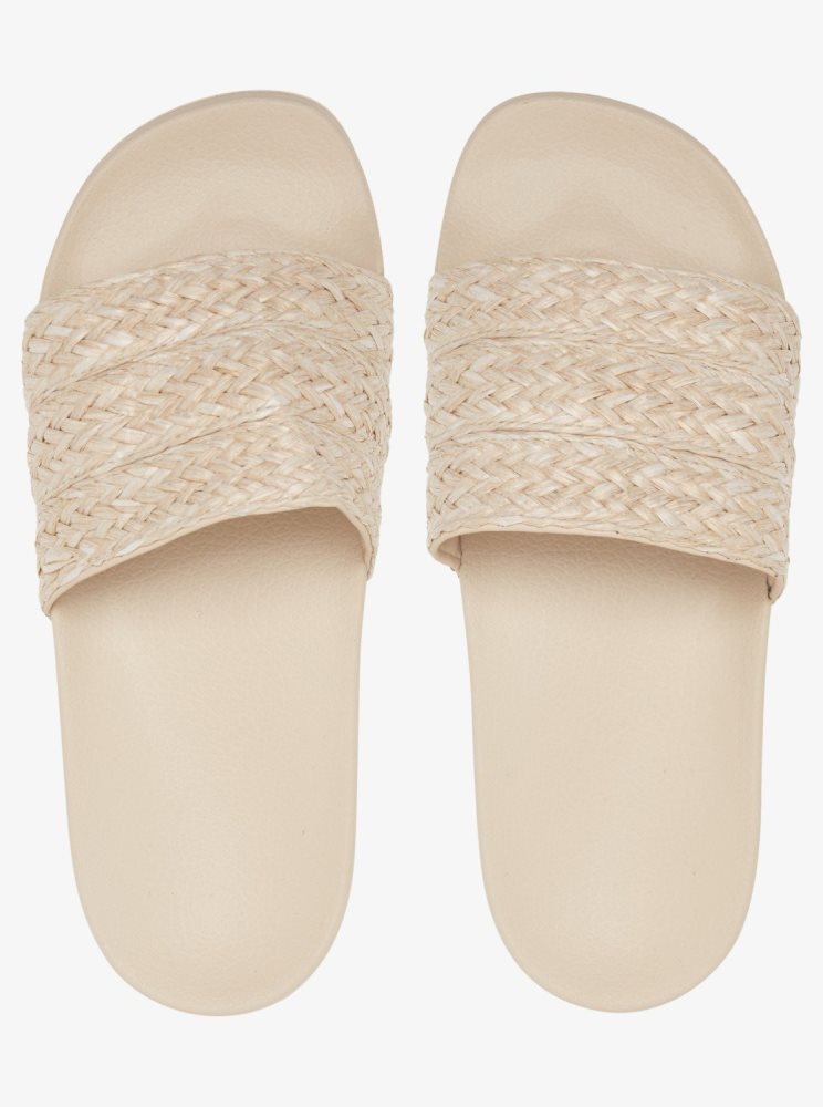 Cream Women's Roxy Slippy Jute Sandals | USA RYIZ-83456