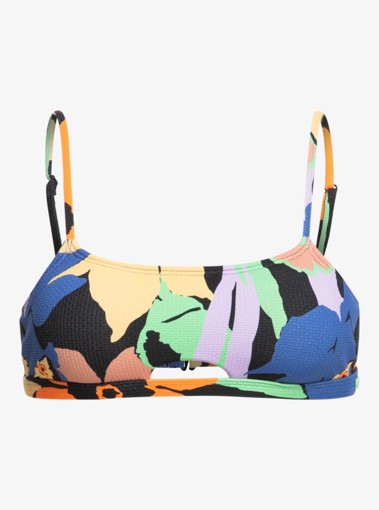 Dark Grey Flower Women's Roxy Color Jam Bralette Bikini Tops | USA ADSG-04621